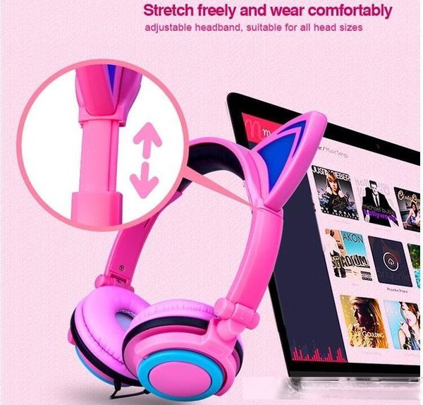 

amazing cat ear headphones with led light,foldable cosplay cat headset luminous kitty earphone with mic for pc lapcomputer mobile phone