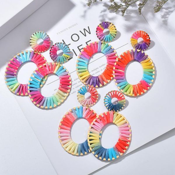 

2020 oversize bohemian woven earrings for women big oval hollow statement raffia rattan earring 2020 shell geometric jewelry new, Silver