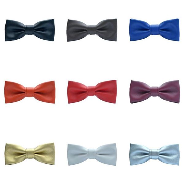 

bow ties men noble solid color pre-tied bowtie wedding pu leather tuxedo business tie, Black;gray