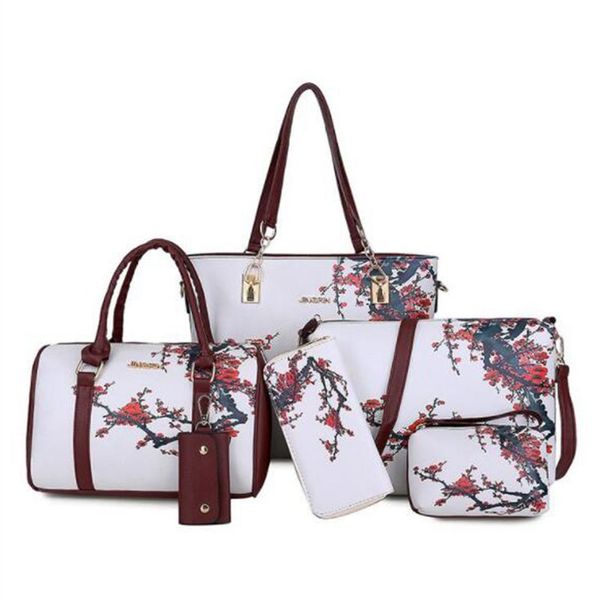 

2020 new arrivals 6pcs/set fashion women handbags prints pu leather composite bag clutch set large shoulder bag purse female