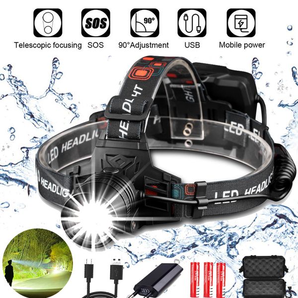 

headlamps usb rechargeable xhp50 headlamp super powerful head light xhp70 lamp torch zoom 3*18650 batteries camping