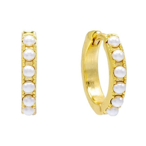 

lozrunve korean 925 silver boho style small turquoise pearl hoops huggie earring, Golden;silver