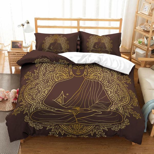 

golden buddha statue bohemia bedding set bedroom decor black background 100% microfiber soft 1pc duvet cover with pillowcases