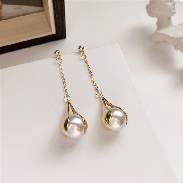 

dangle & chandelier 2021 simple girl prevent allergy long tassel imitation pearl drop earrings for women fashion jewelry accessories, Silver