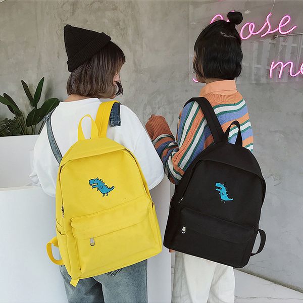 

korean canvas backpack student schoolbag for teen girls travel bookbag big capacity cute cartoon dinosaur print casual backpack