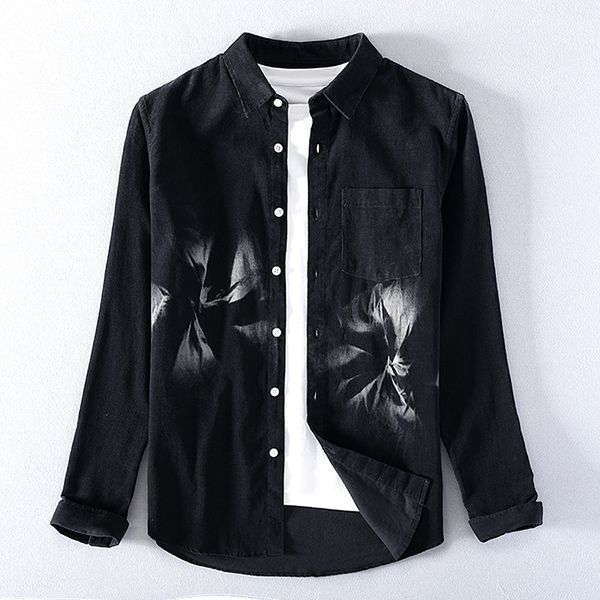 

corduroy long sleeve dress shirts for men long sleeve fashion autumn smart casual print male clothing, White;black