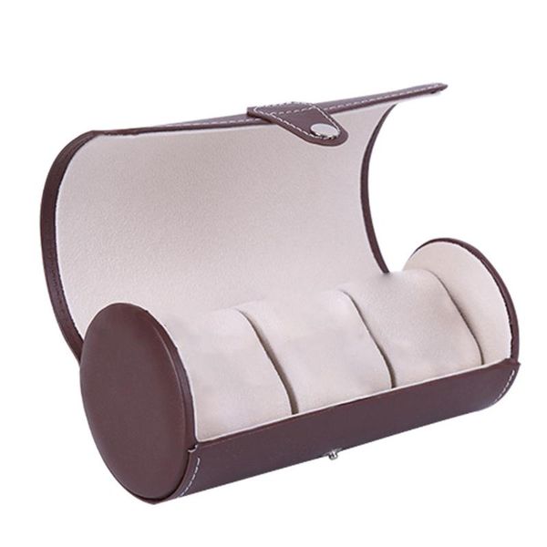 

3 slot cylindrical pu leather waterproof watch box protective portable durable storage case jewelry organizer practical travel, Black;blue