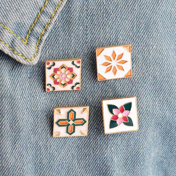

pins, brooches colorful flower pin tiles for women men fashion enamel bag shirt denim badges pins button creative jewelry, Gray