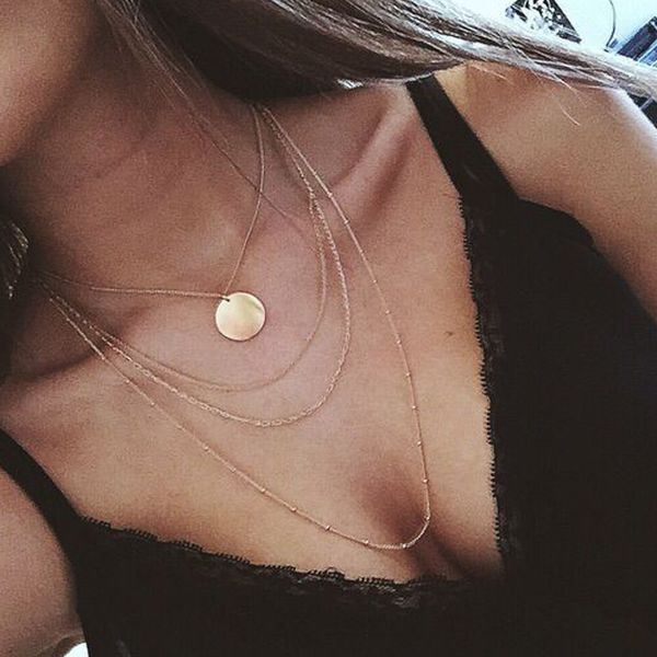

new fashion trendy jewelry copper choker multi layer necklace gift for women boho layering chokers chockers girl, Silver