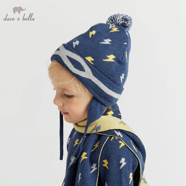 

dbj8304-1 dave bella autumn winter baby boys navy blue print knitted hat, Yellow