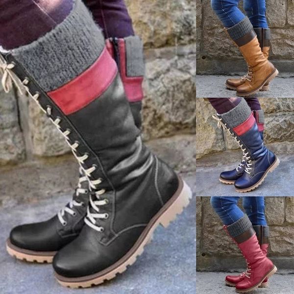 

2020 women's lace-up sock shoes leather winter warm fur shoes fashion low heel boots female large size boots casual, Black