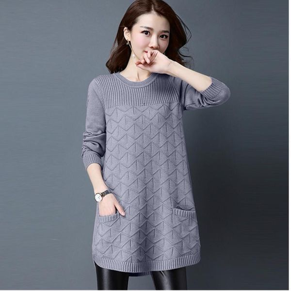 

fashion women o neck knitted sweater plus size loose warm soft jumper women sweaters with pocket casual pullover female, White;black