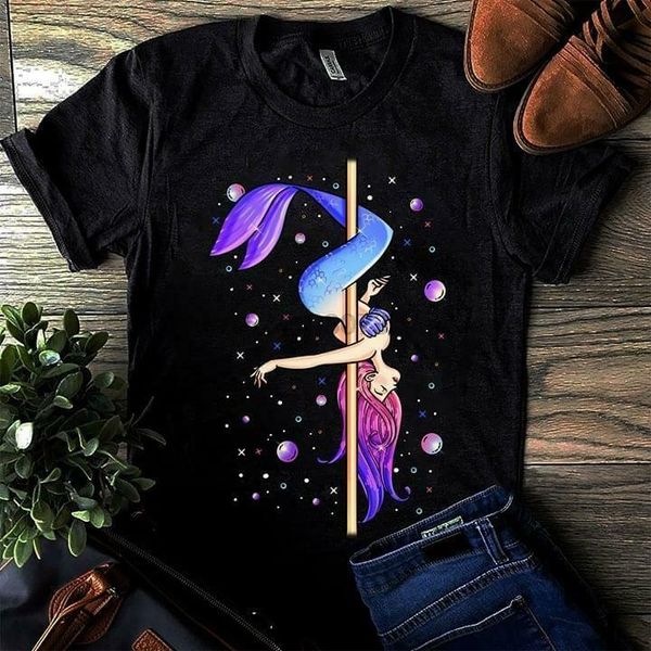

mermaid pole dancing ladies t-shirt black cotton s-3xl