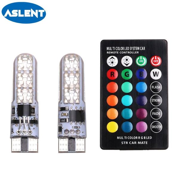 

aslent t10 led w5w 194 car light bulbs red bule yellow rgb with remote control strobe led turn signal lights license plate light