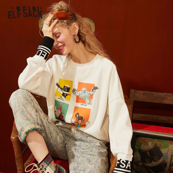 

green solid cartoon print casual pullover sweatshirt women 2020 spring white korean colorblock sleeve ladies daily top, Black