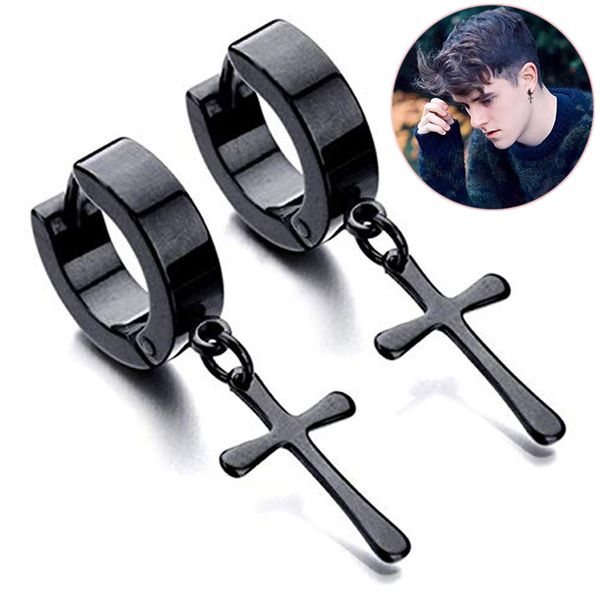 

men women stainless steel cross dangle hoop earrings ear piercing jewelry gifts aic88, Silver