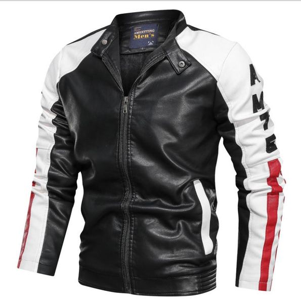 

men's fur & faux motorcycle leather jacket patchwork bike outwears large size autumn spring bomber coatchaqueta hombre j3222, Black
