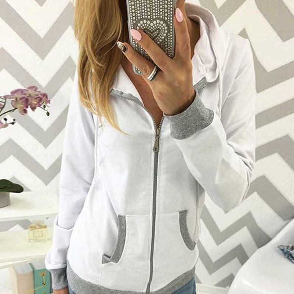 

women's hoodies & sweatshirts autumn women long sleeve hooded coat fashion zipper pocket for ladies, Black
