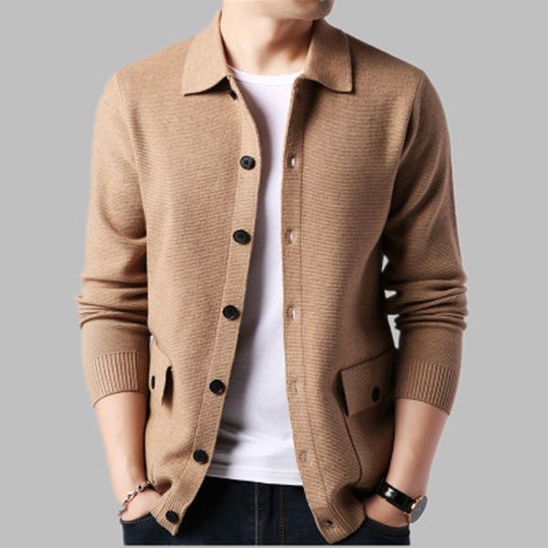 

men's sweaters autumn and winter lapel sweater jacket solid color knit cardigan, White;black