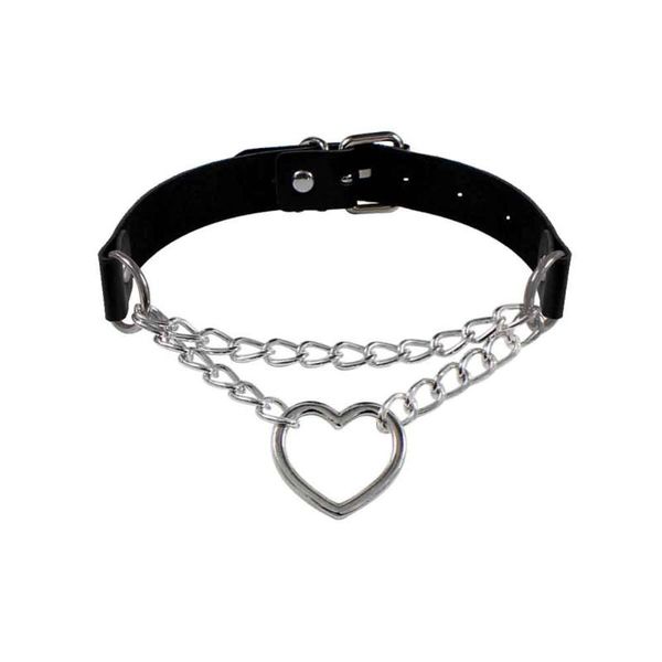 

women pu leather charming vintage punk gothic heart shape pendant jewelry daily fashion choker necklace adjustable length, Golden;silver