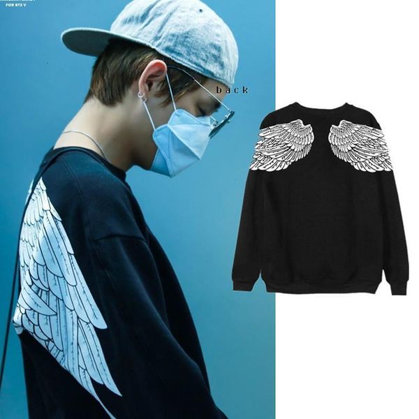 

kpop exo got7 jin suga clothes white wings sweatshirts women spring and autumn k-pop harajuku hoodie coat korean streetwear, Black