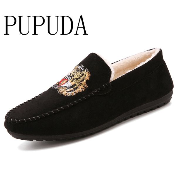 

pupuda comfortable men casual shoes slip on winter men loafers cotton driving shoes male korean fashion trend autumn sneaker, Black
