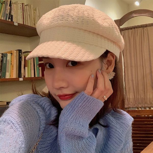 

ewq] new ladies duck tongue korean fashion autumn and winter wild beret woven solid color plaid hat trend cap zt545, Blue;gray