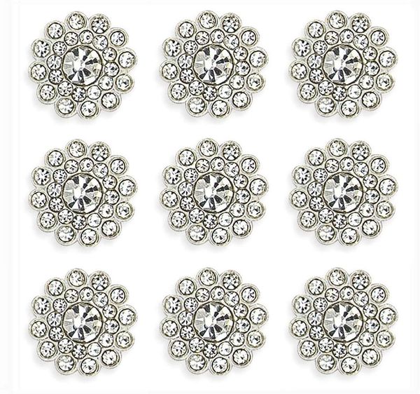 50 pcs Rhinestone Embellishments Crystal Decoration Brooch Button Flatback DIY Craft for Flower Headband Dress Accessory 14mm (Silver)