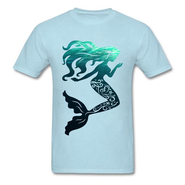 

blue light family t shirt mermaid rising to the surface casual tee shirt 100% cotton short sleeve fashionable t-shirt man