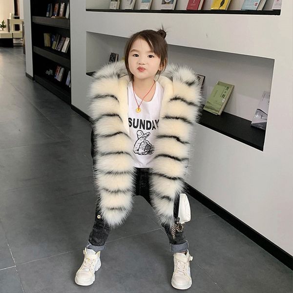 

2020 fashion winter jacket girls fur coat fluffy faux fur collar long parkas girls boys big outerwear detachable tz471, Blue;gray