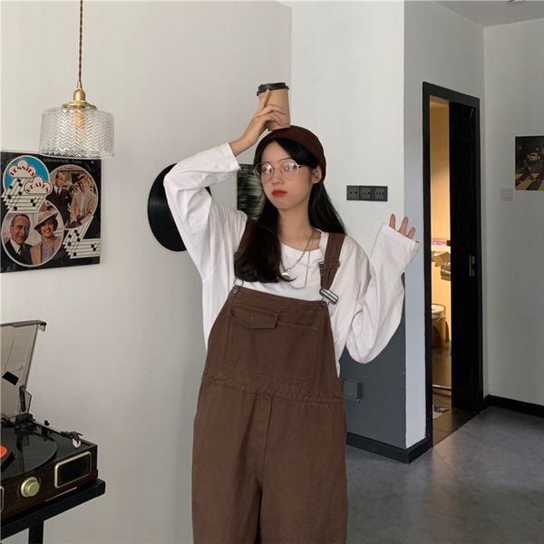 

autumn new korean style loose all-match casual long-sleeved t-shirt autumn age-reducing casual suspender pants 24490 sling t-shirt sling 4yb, Gray