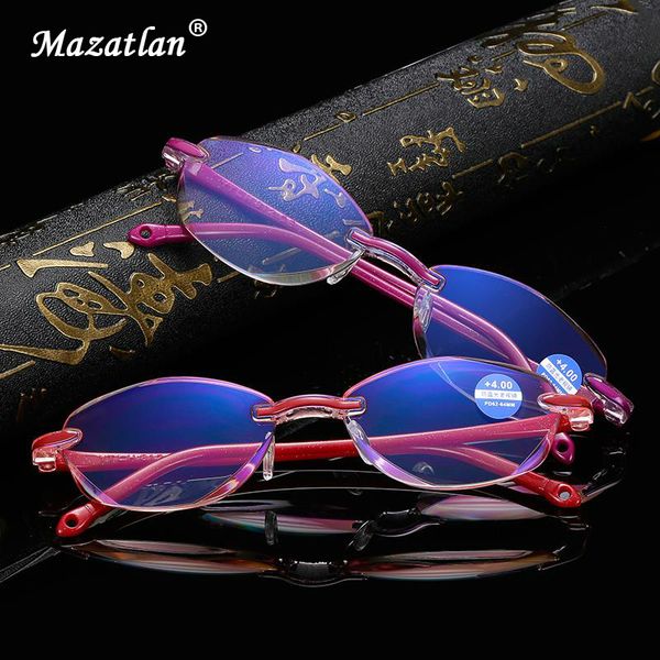 

brand ultra-light frameless reading glasses female clear lens anti-blue computer glass presbyopic women glasses reader, White;black