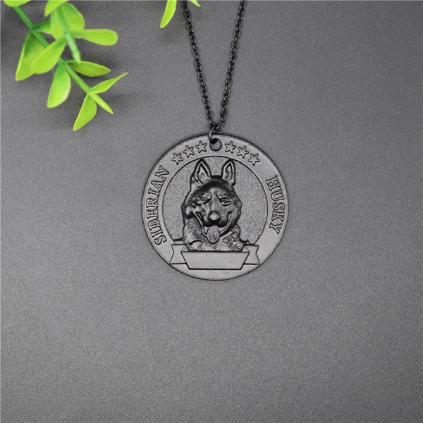

pendant necklaces vintage siberian husky medal necklace retro style metal women jewellery dog, Silver