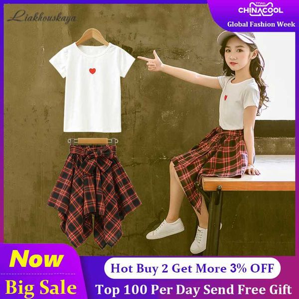 

girls clothing set 2020 new summer children clothes sets short sleeve t-shirts + dress teenage girls clothes for 7 8 10 12 years, White