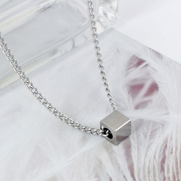

square necklace chain stainless steel necklace women men's simple long chain square pendant statement lovers jewelry, Silver