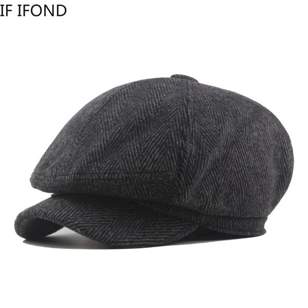 

berets vintage herringbone gatsby tweed peaky blinders hat autumn men's casual beret octagon cap plus size, Blue;gray