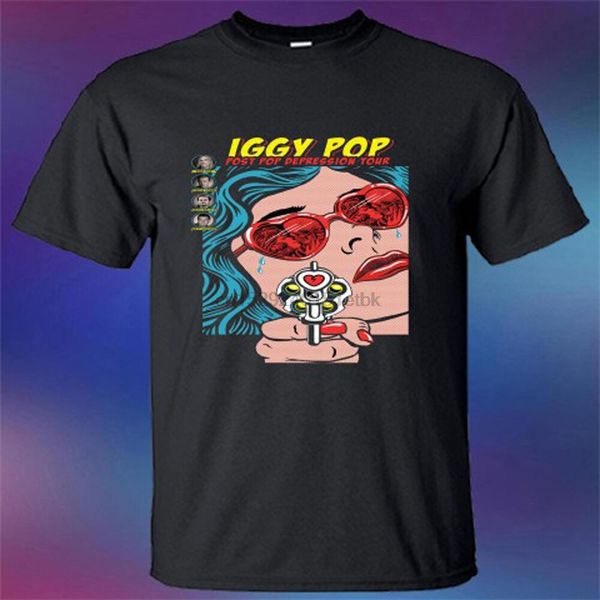 

new iggy pop tour concert famous musician logo mens black t-shirt size s-3xl
