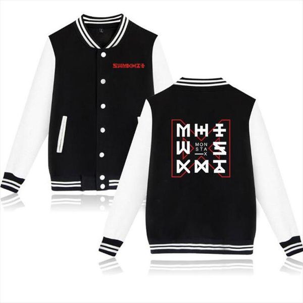 

kpop monsta х крупногабаритной толстовки женщина мужчины unisex вентиляторы поддерживающей руно форменных студенты пальто зима пальто и курт, Black