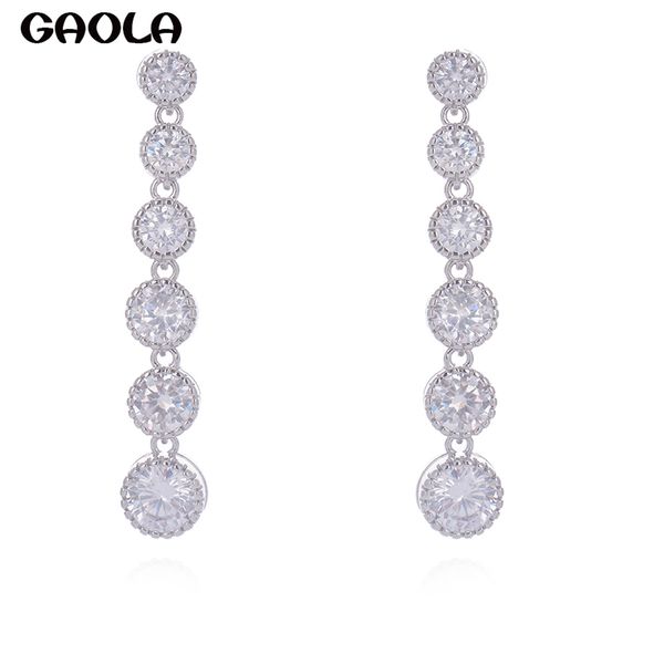 

gaola women jewelry geometric long round earring clear cubic zirconia dangle earrings gle2958, Silver