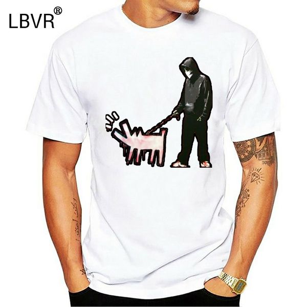 

2020 men fashion mans print t-shirt 100% cotton banksy haring dog street art graffiti design print exclusive tee shirt