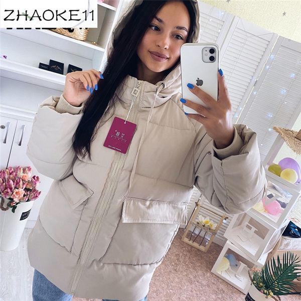 

2020 autumn winter cotton parkas oversized coats and jackets womens outerwear hooded puffer jacket, Black