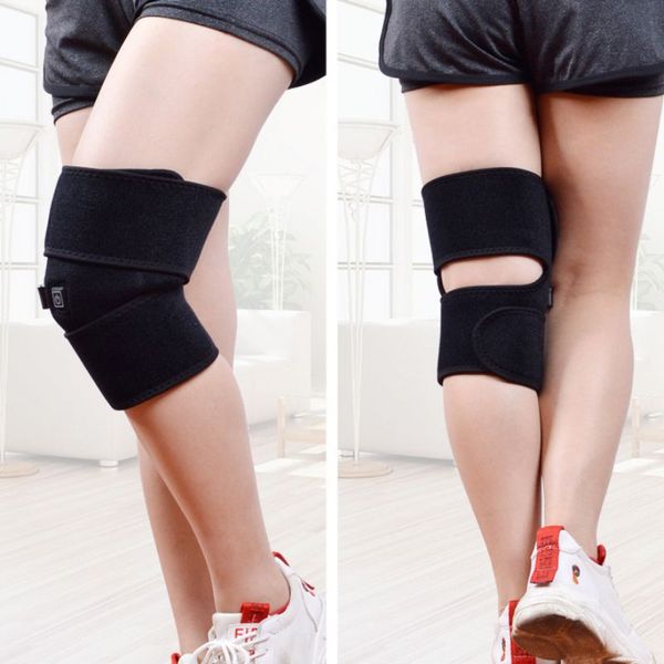

soccer cramp arthritis pain relief knee protection therapy wrap knee support usb-chargeing thermal heating pad gym, Black;gray