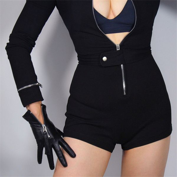 

touch screen genuine leather gloves 21cm short section pure imported goatskin bright black female touch silver zipper wzp10, Blue;gray