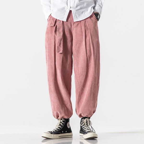 

men corduroy harem pants 2020 autumn chinese style pants mens solid pink sweatpants male loose trousers oversize 4xl 5xl, Black
