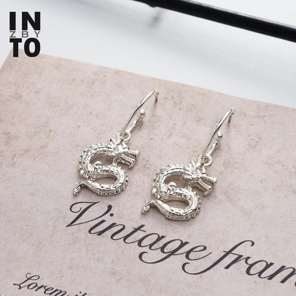 

into metal dragon hoop earrings for women trendy punk silver color animal circle earrings fashion jewelry 2020 party gift, Golden;silver
