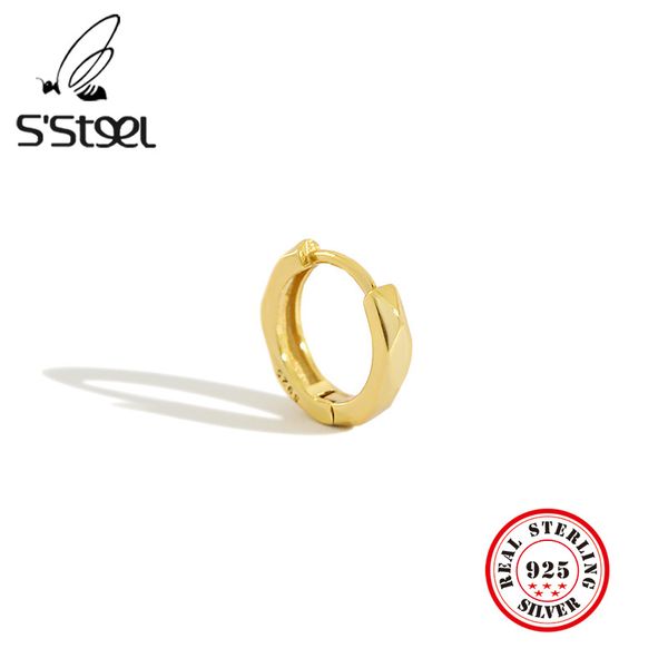 

hoop & huggie s'steel minimalist 925 sterling silver earrings geometry earring pendientes plata de ley mujer fine jewelry for women, Golden;silver