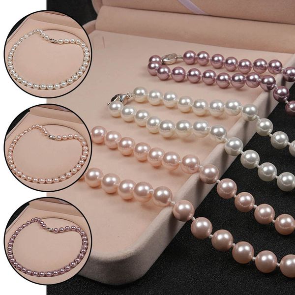 

8/10mm big natural freshwater pearl necklace for women pink purple white pearl girl jewelry gift choker necklace for women, Silver