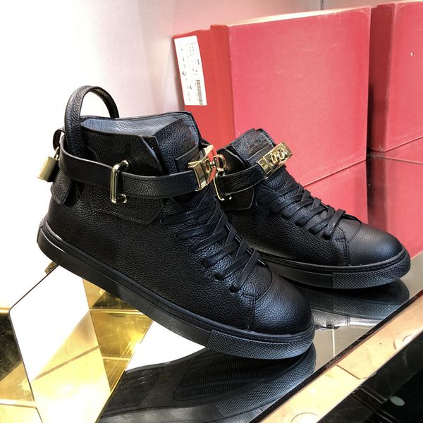 

prova perfetto hand-made men sneakers genuine leather boots metal lock flat high-popular leather lace-up comfort casual shoes, Black