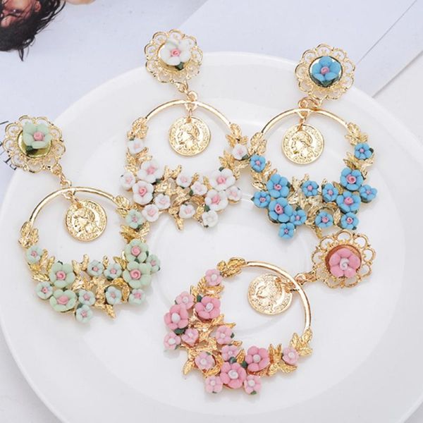 

4 color flower earring for women kawaii flower jewelry simple fashion round circle earrings ear rings gold silver color brincos kjj350, Red;brown