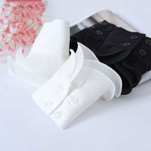 

five fingers gloves detachable shirt pleated flare sleeve false cuffs solid color layered wristband decorative women clothing accessory, Blue;gray